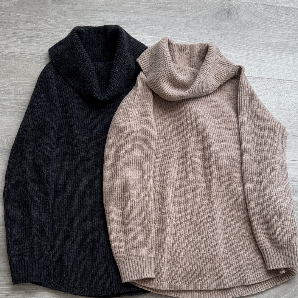 Merino wool blend-Cozy Black and Tan Turtleneck Sweaters/ two for $30